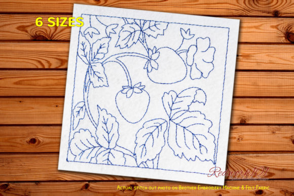 Strawberry with Leaves Redwork